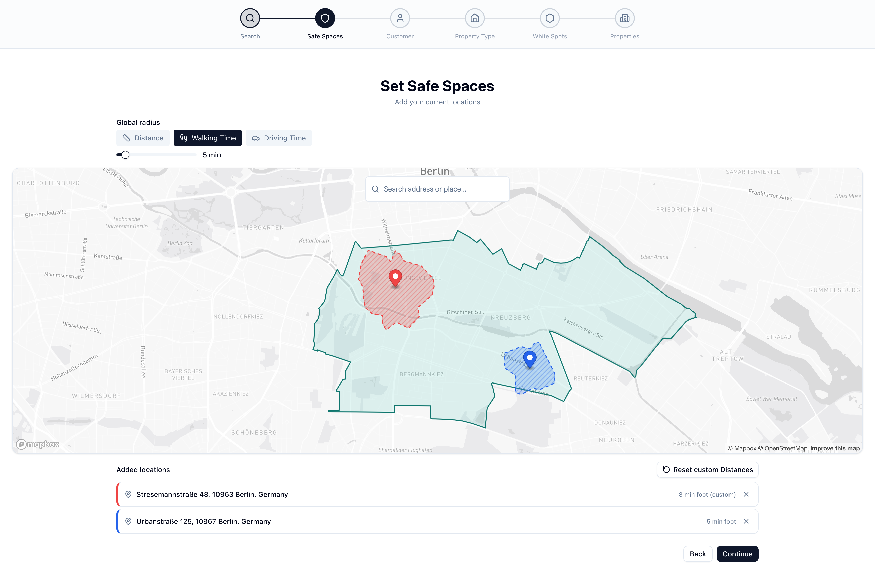 Safe Spaces workflow screen