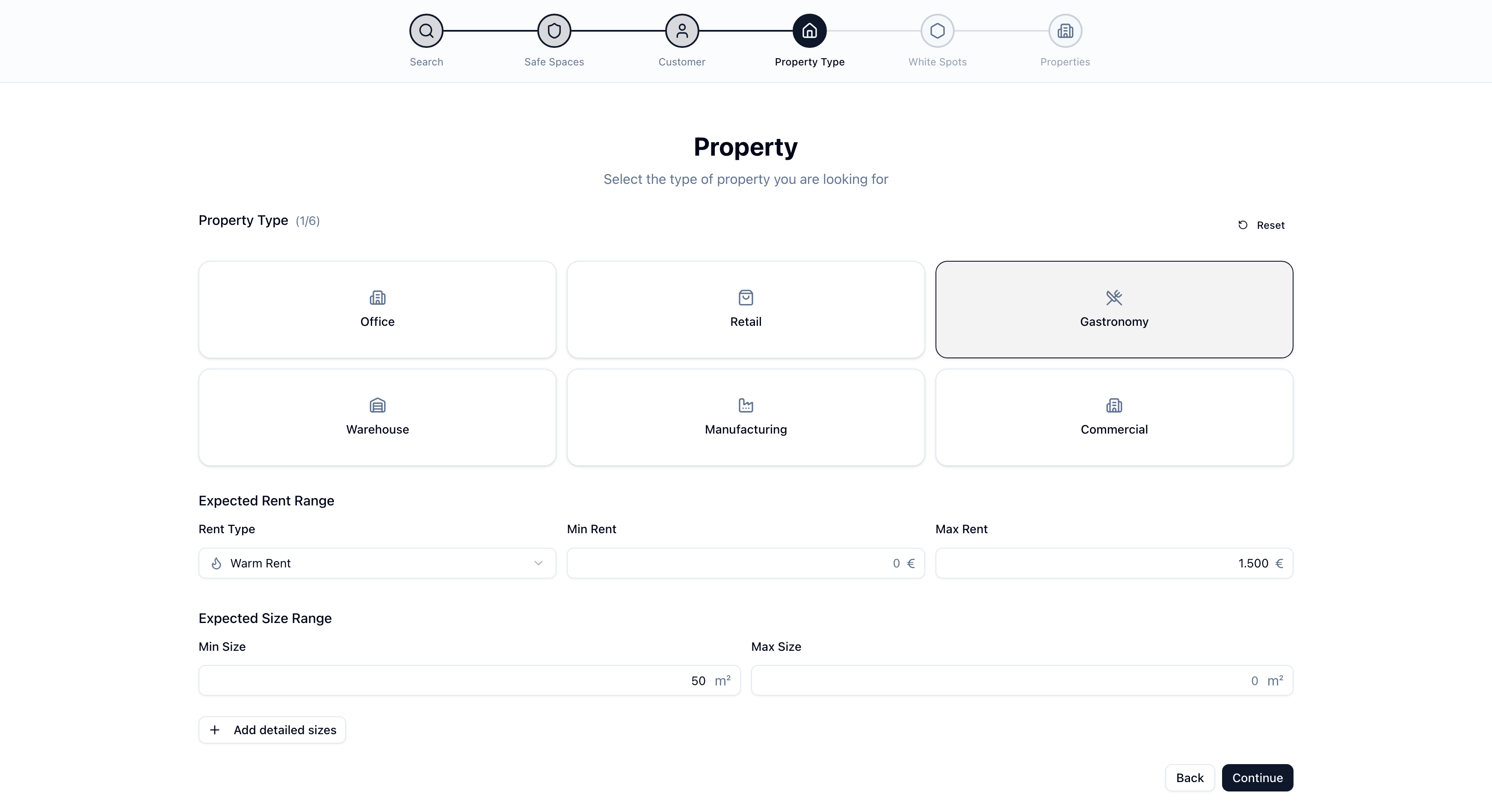 Property Type workflow screen